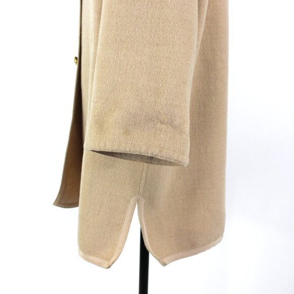 Salvatore Ferragamo 1990s Tan Wool Gold Shoe Button Front Top Coat Overcoat Vtg - Picture 4 of 8